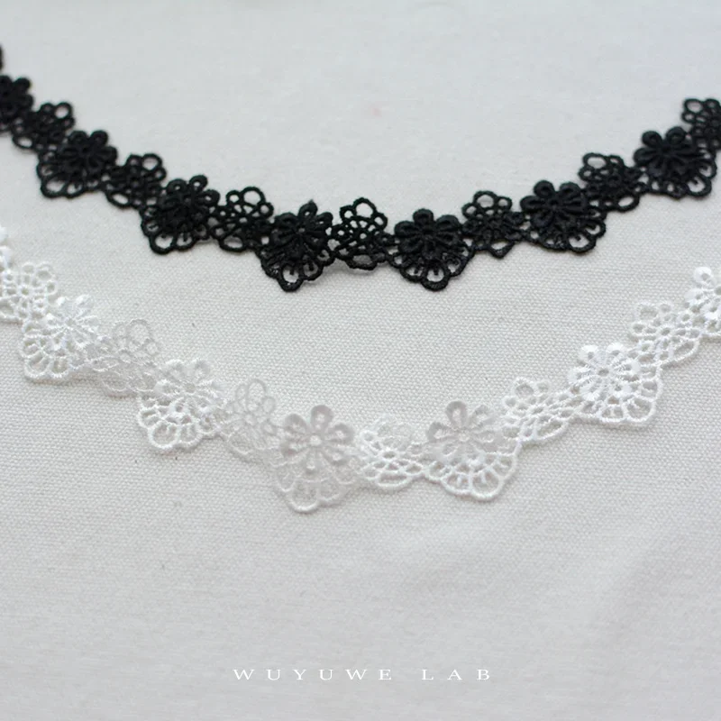 Black White Flowers Cutout Lace Fabric Sewing DIY Trim Applique Narrow Ribbon Craft Collar Guipure Decor Accessories Width 2.2cm