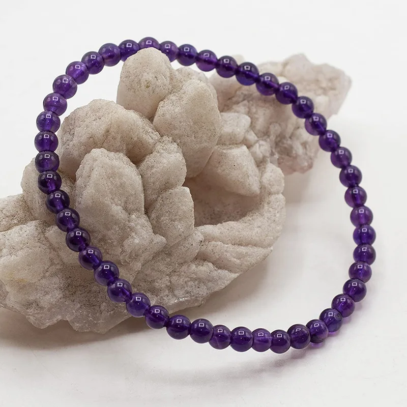 Natural Stone Beads Elastic Bracelets For Women Men 4mm Amethyst Quartzs Agates Black Onyx Beads Bracelet Female Jewelry Bangle