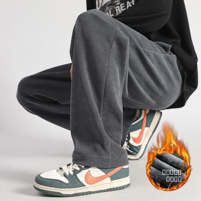 

Мужские вельветовые брюки на флисовой подкладке, широкие, прямого кроя, весенне-осенние, повседневные, спортивные, американского стиля, в пол