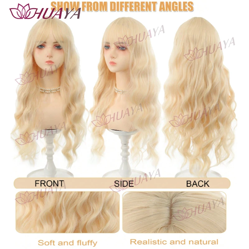 Women's Synthetic Fiber 28-Inch Light Golden Long Curly Wig, Suitable for Daily, Lolita and Cosplay Wear