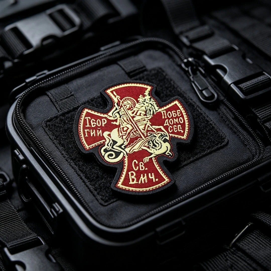 Heiliger Georg Drachentöter-Kreuz Bestickter Aufnäher Orthodoxer Religiöser Taktischer Moral-Patch mit Klettverschluss für Weste Tasche Applikation