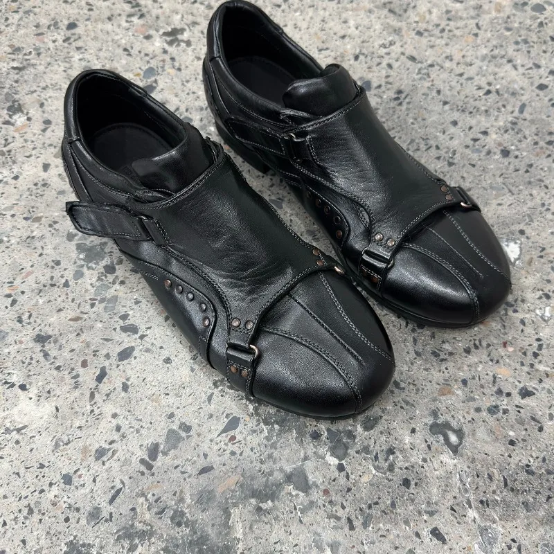Handmade Washed Rivet Motorcycle Retro Training Shoes Men's Loafers Genuine Leather Horseskin Casual Work Business Oxfords Male