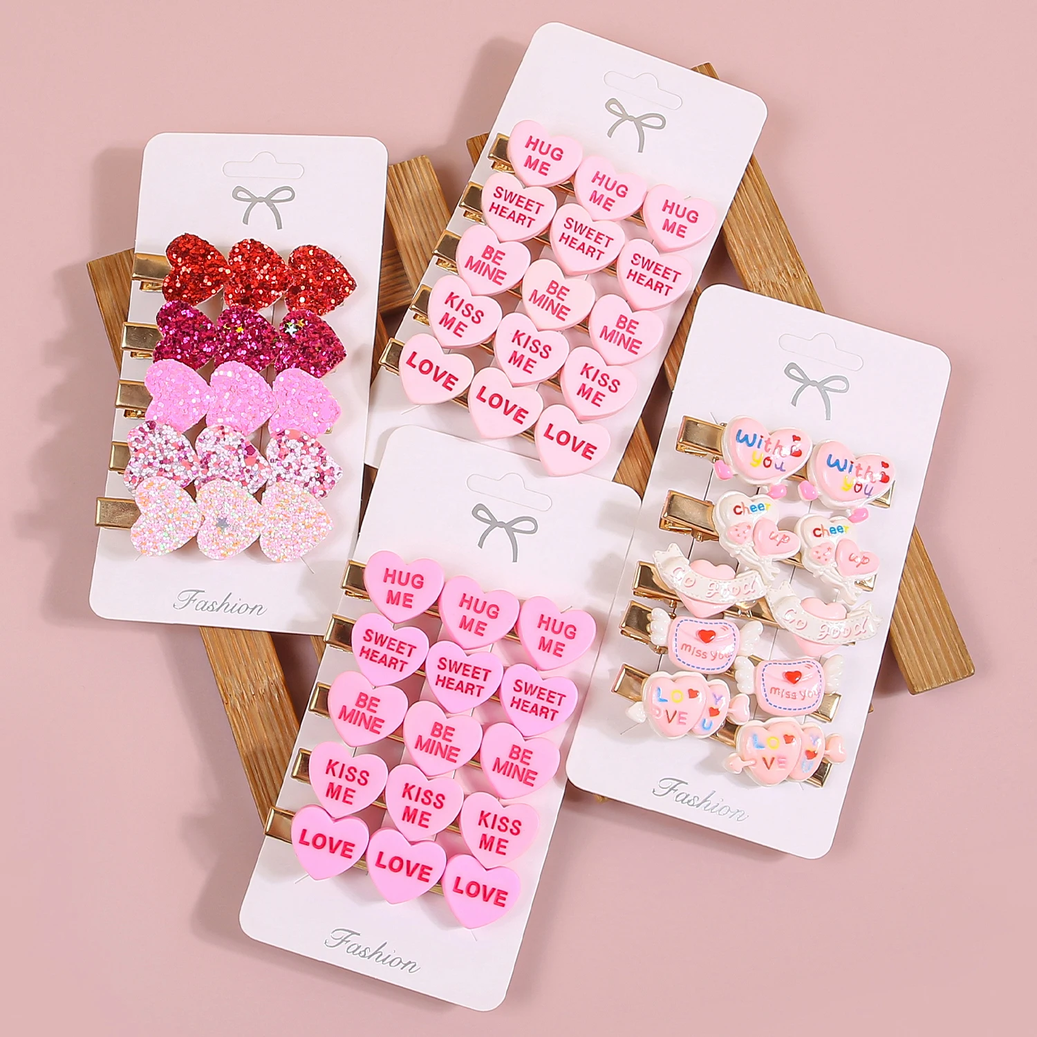 5pcs Valentine's Day Heart Hair Clips Letter Heart Hairpins Pink Red Hair Clips Children Kids Party Hair Accessories