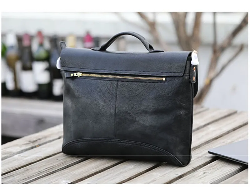 Vintage Fashion Luxury Designer natural organizer genuine Leather Men briefcase Outdoor Work Lawyer Office notebook computer bag