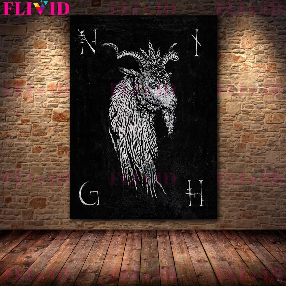Black Snake And Goat Pagan Witchcraft Element Wall Art Canvas Painting Mysterious Demon Skeleton Poster Print Decor Unframed