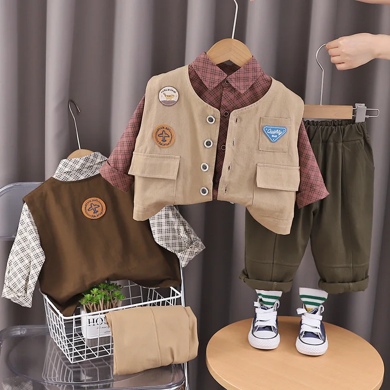 

Boys Clothes Sets Spring Autumn 2024 Children Vest Tops Shirts Pants 3pcs Casual Suit For Baby Tracksuits Kids Outfits 2 3 4 5Y