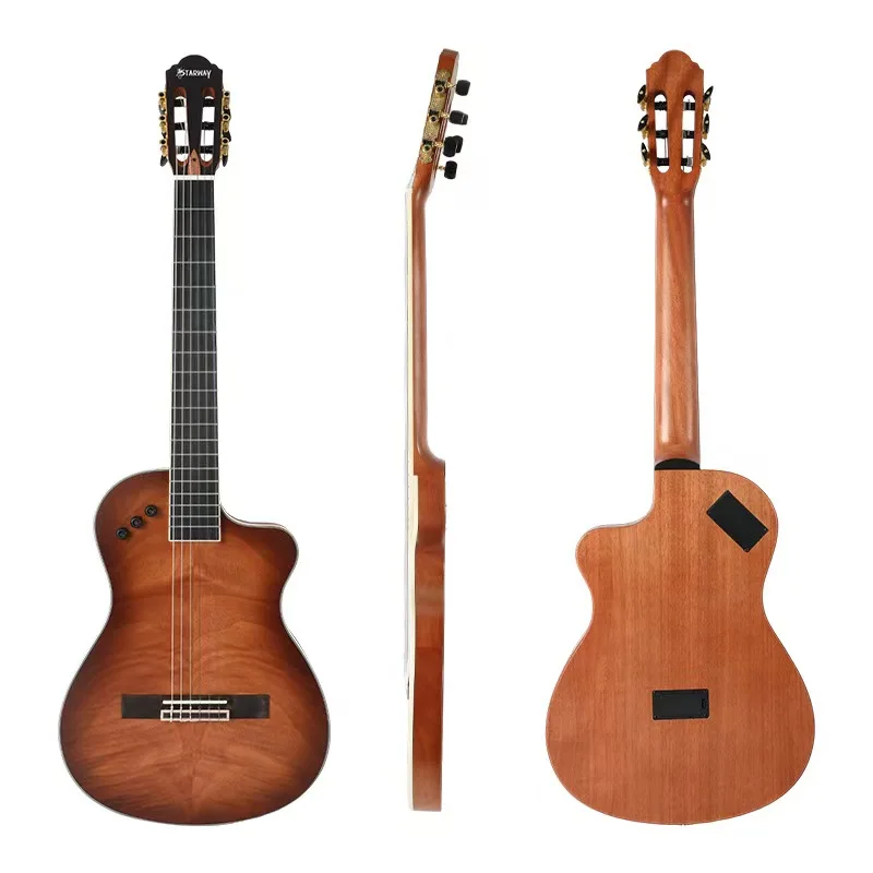 39-inch Classical Electro-acoustic Guitar With Cutaway Thin Body Silent Function Nylon Strings And Solid Wood