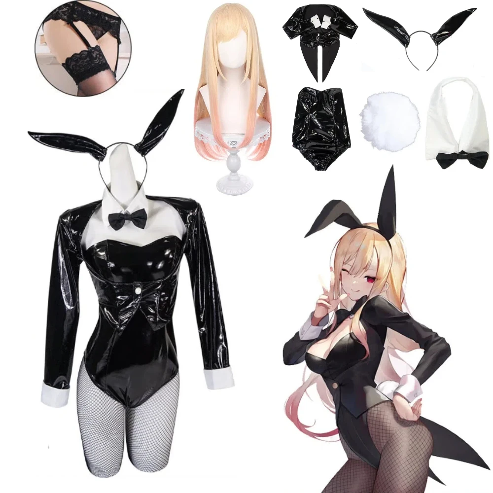 Conjunto de Cosplay de Conejita Sexy, Disfraz de Anime Kitagawa Marin de My Dress-Up Darling con Medias, Traje de Cosplay para Fiesta