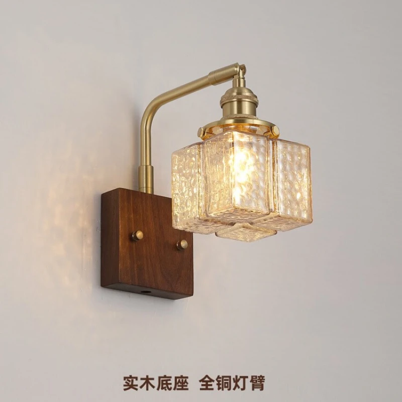 

Japanese Style Wabi-sabi Square Glass Wall Lamps LED Brass Living Room Bedroom Dining Hall Study Cafe Home Decoration Wall Light