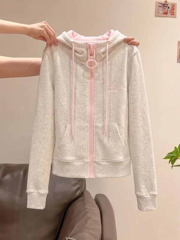 Korean Style Hoodie Women's Autumn Winter Thickened Zipper Shoulder Lengthened Sweatshirt Casual Comfortable Streetwear