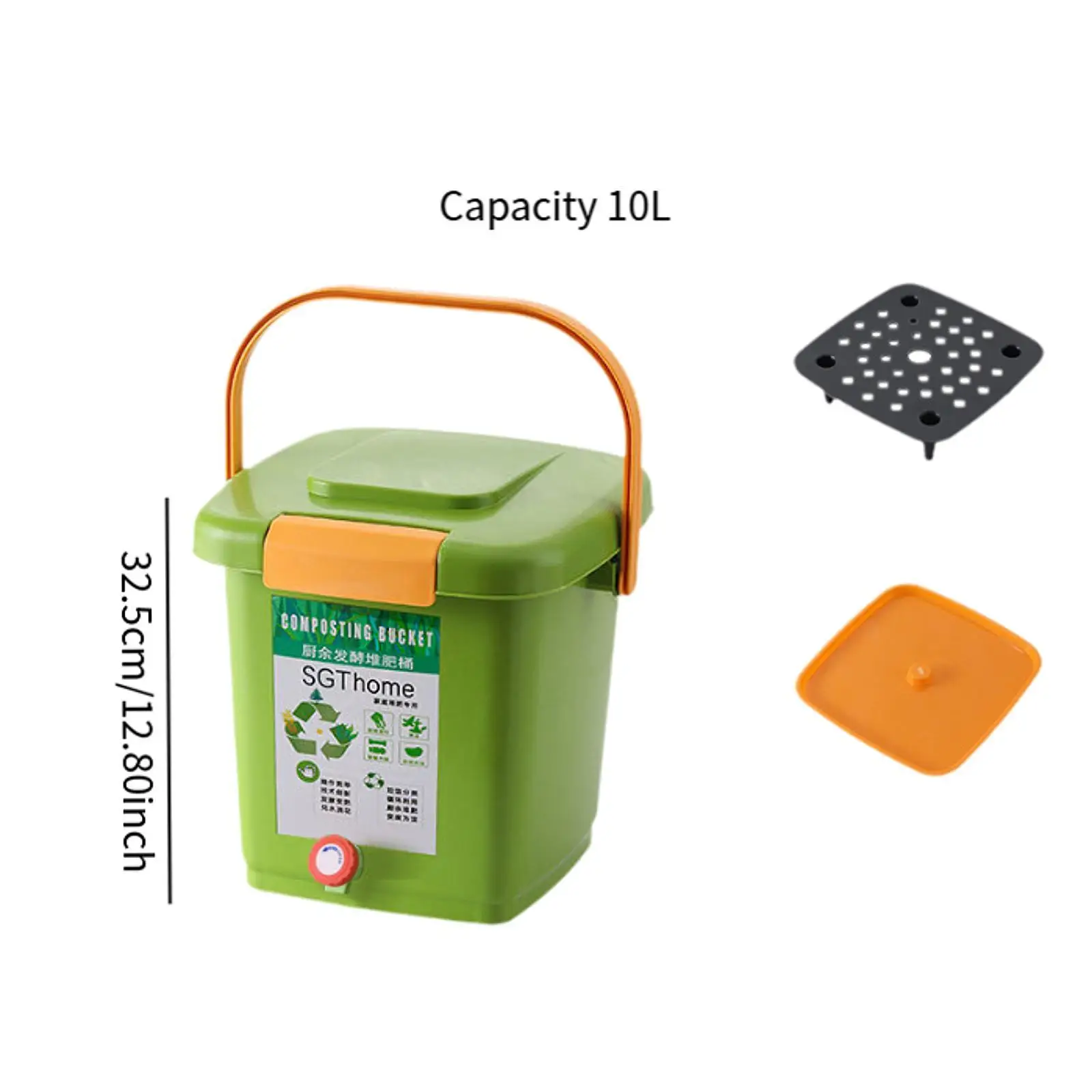 Caixa de compostagem com tampa e alça, tanque de fermentação para quintal interno de jardim