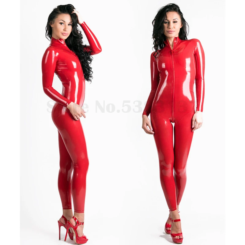 Mono Sexy ajustado para mujer, mono de cuero brillante rojo y negro con cremallera, monos abiertos de látex brillantes de talla grande 4XL 5XL, vestido elegante