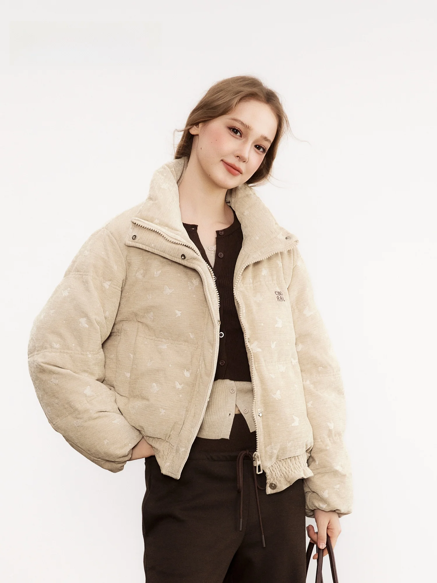 

Cindral Thickened Short White Duck down Puffer Jacket Stand Collar Bread Style Outerwear Women's Fashion Commute Windbreaker