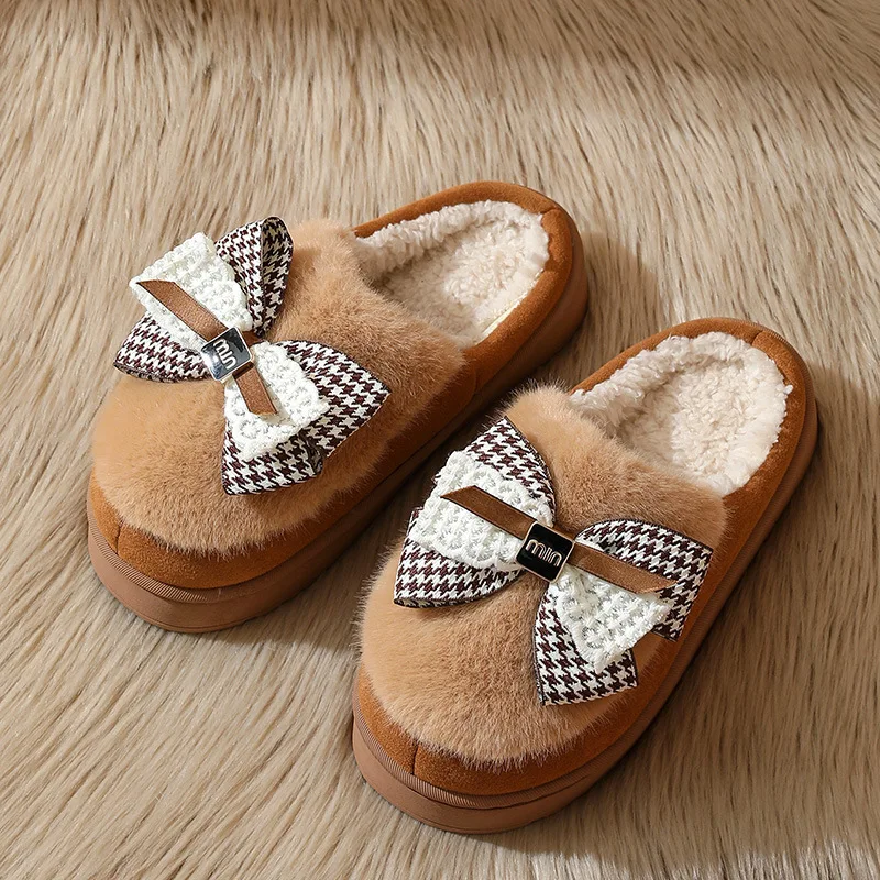 

Bow cotton slippers new cotton shoes for women home autumn winter indoor warm cotton slippers winter