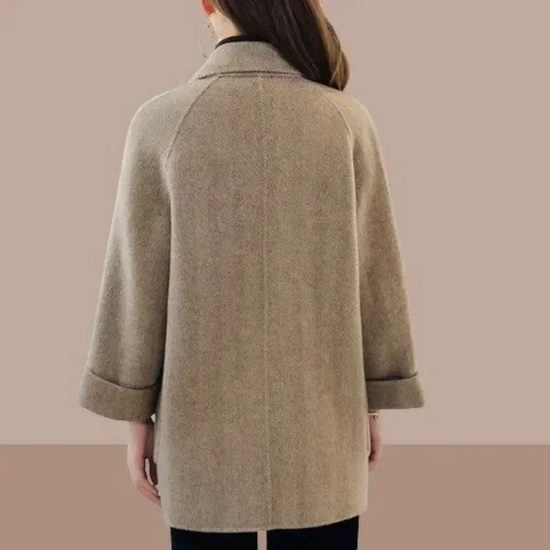 Chaquetas de mujer lisas con doble botonadura, novedad en gabardina de lana y mezclas para mujer, prendas de vestir exteriores a la venta, moda novedosa 2024