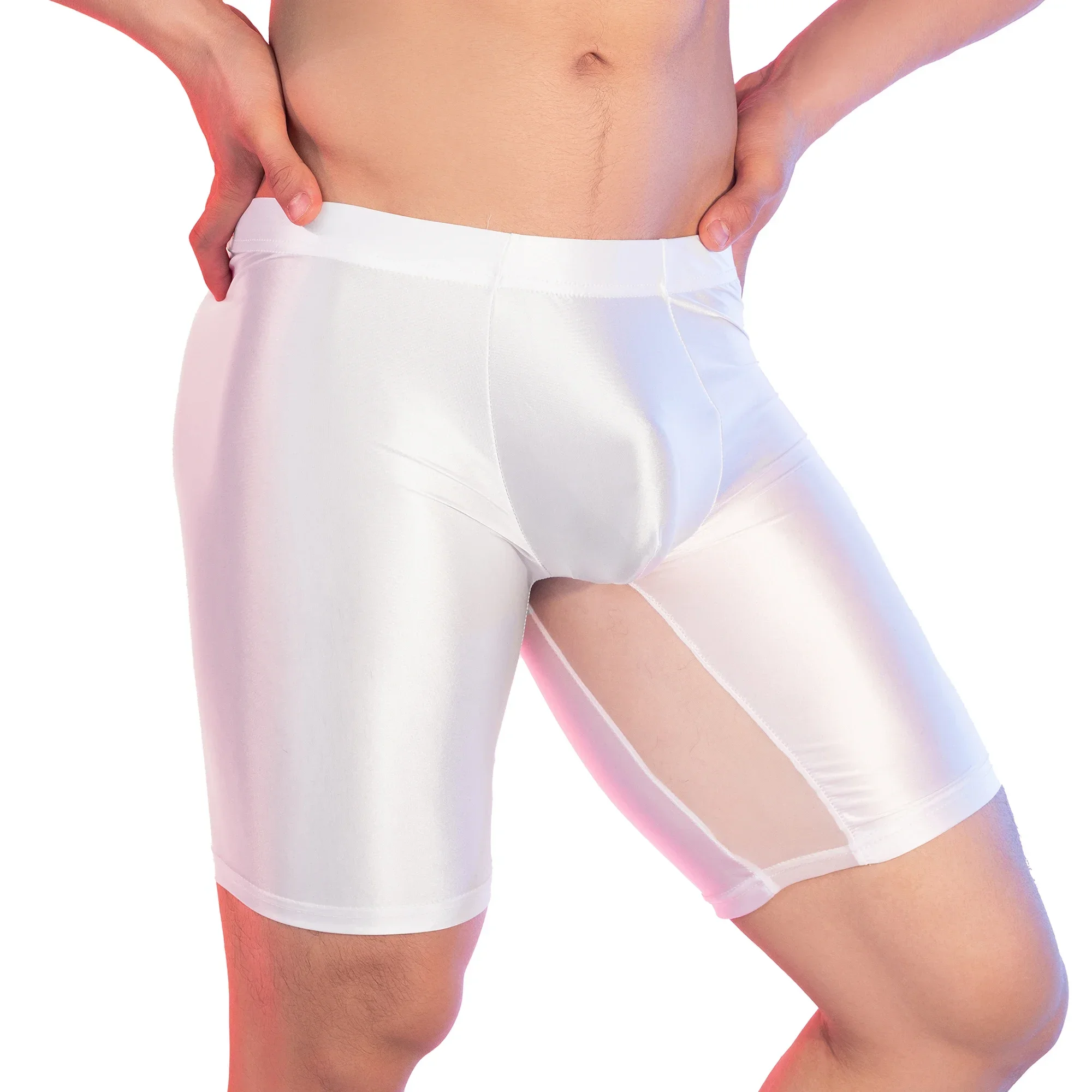 

Men's Low Waist Breathable Elastic Boxers Shorts Sexy Slim Oil Smooth Trunks Sleep Bottoms Bulge Pouch Underwear Lounge Homewear