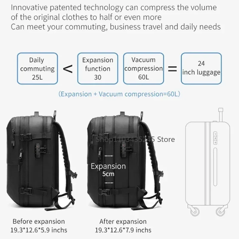 Vacuum Compression Backpack with Vacuum Pump Expandable Travel Backpack for Men Women Airline Approved Business Bag 60L