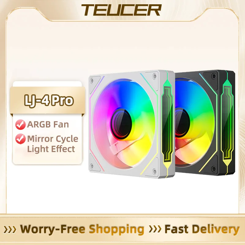 TEUCER LJ-4Pro 120mm PC Case Fan Kit ARGB 4-Pin PWM 800-2000RPM CPU Cooling Fan 12cm Silent Fan Compatible PC 360mm Water Cooler