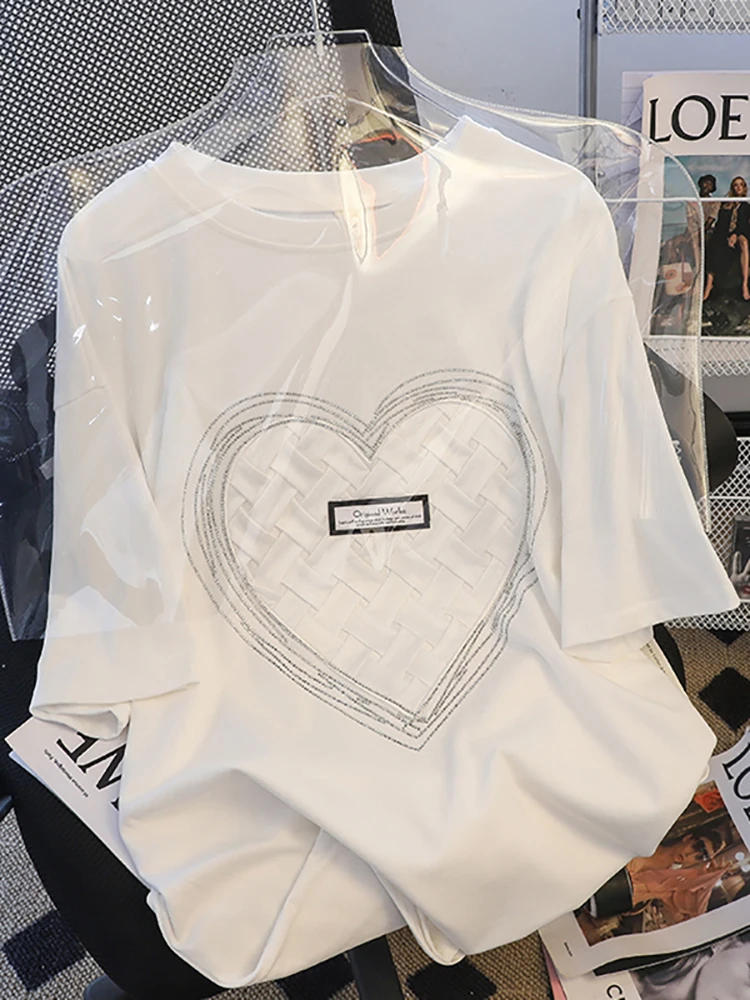 

Новая летняя женская футболка свободного кроя из хлопка с коротким рукавом и круглым вырезом, средней длины, больших размеров, в корейском стиле