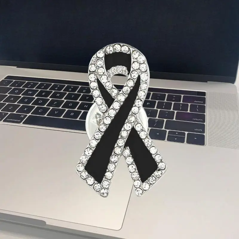 1/3/5Pcs Black Rhinestones Ribbon Brooch Funerals Memorial Pin For Woman Men Suit Dress Shirt Accessories Mourning Badge