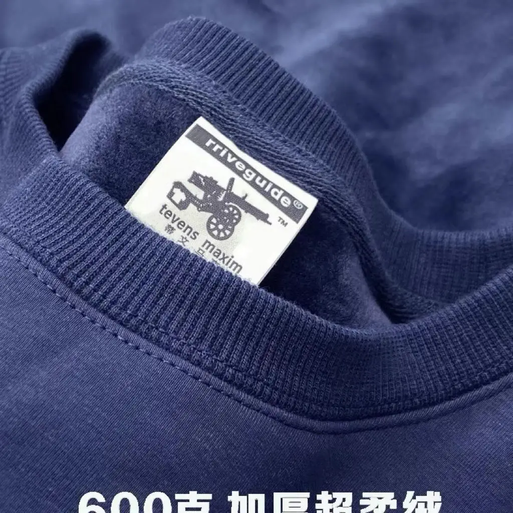 600G Pure Cotton Fleece-lined Thick Non-Inverted Velvet Heavy Solid Color round Neck Sweater Thermal Base Couple Sweater
