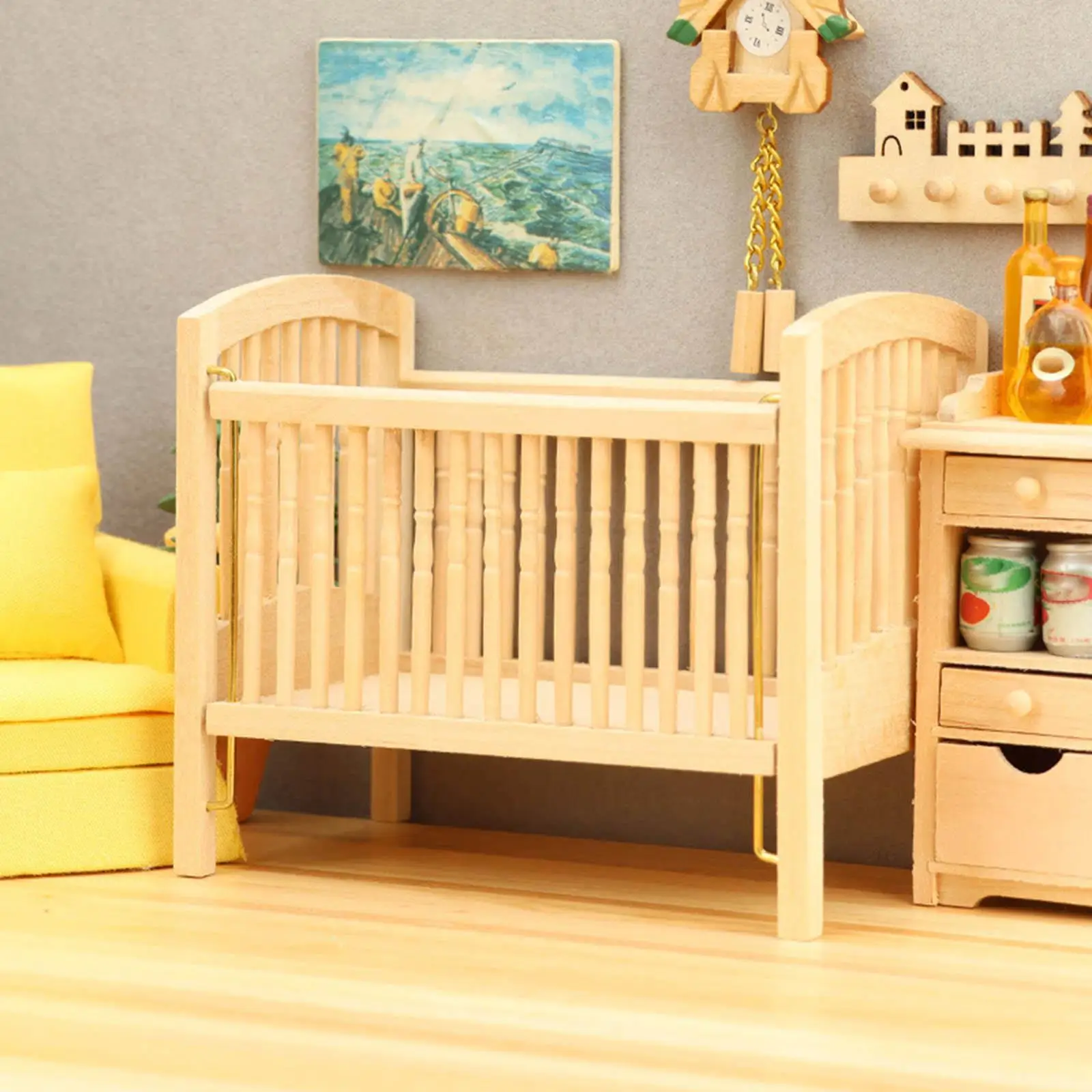 1/12 Baby Doll Cradle Wooden Baby Doll Crib for Dolls Girls Dollhouse Room