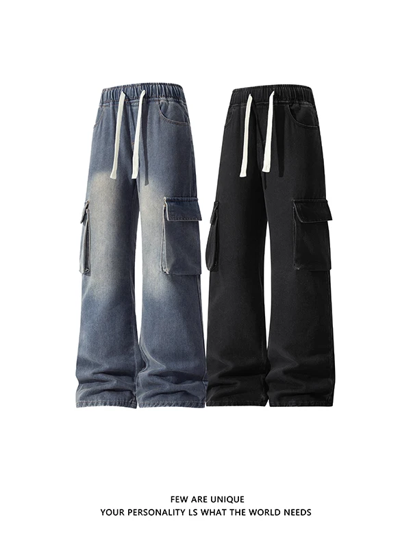 

Мужские летние джинсы свободного кроя с прямыми штанинами, легкие, повседневные, в американском стиле, свободные длинные брюки для мужчин