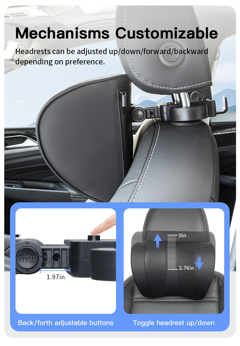 Leder Auto Sitz Kopfstütze Kissen Multifunktions Memory Foam Auto Hals Kissen Einstellbare Auto Kopfstütze Kissen Auto Zubehör – Detail 6