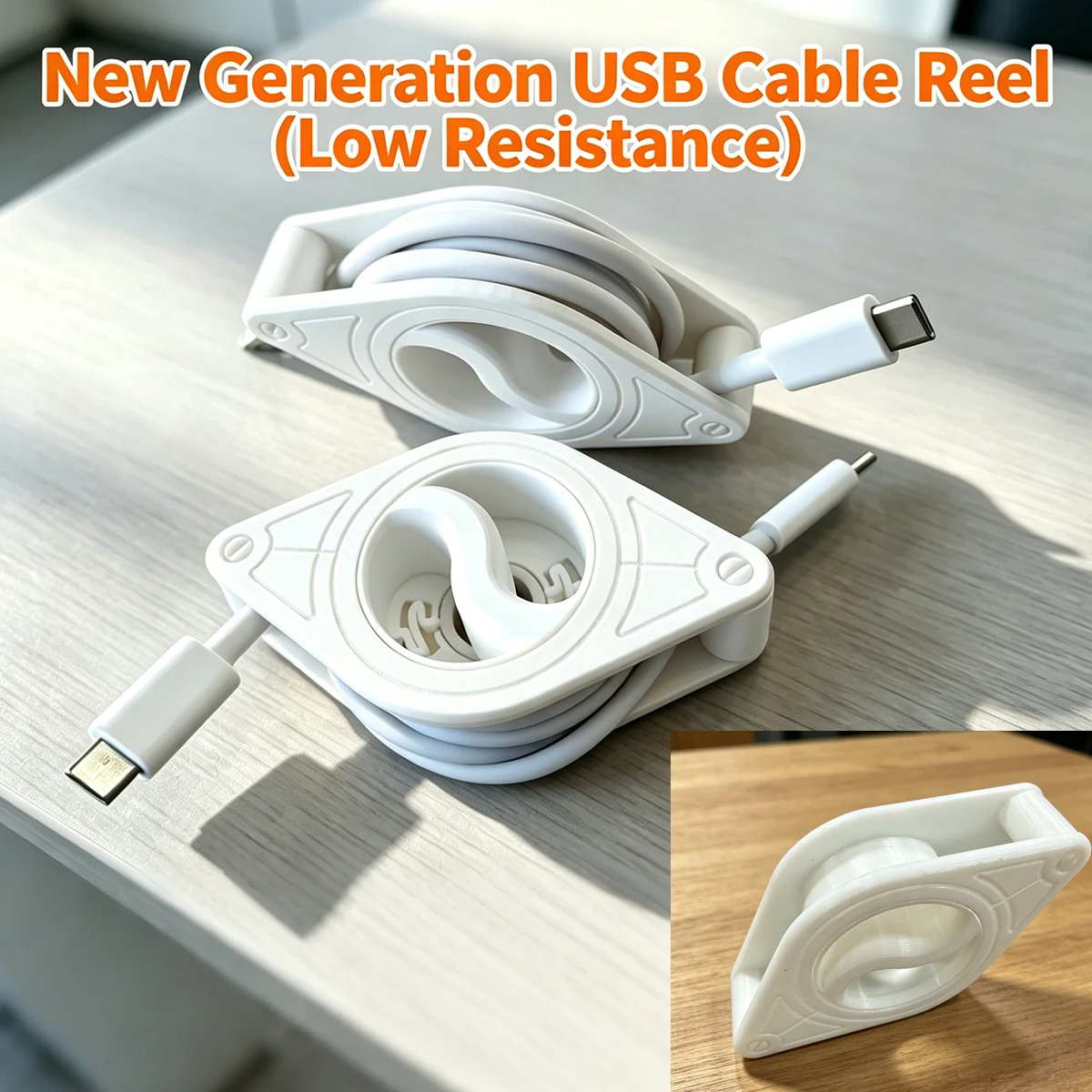 Portable Data Cable Automatic Winder, Mobile Phone Charging Cable Organizer, 3D Printed Minimalist USB Cable Organizer, Portable Anti-Tangle Earphone Cable Storage Box