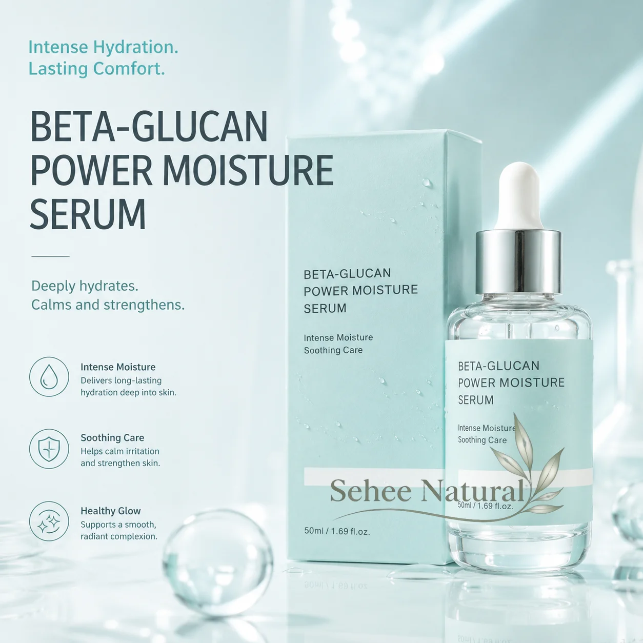 Suero Hidratante Beta-Glucan Power, Hidratación Intensa, Calma la Piel Sensible, Fortalece la Barrera Cutánea, Esencia Facial para Piel Seca y Mixta