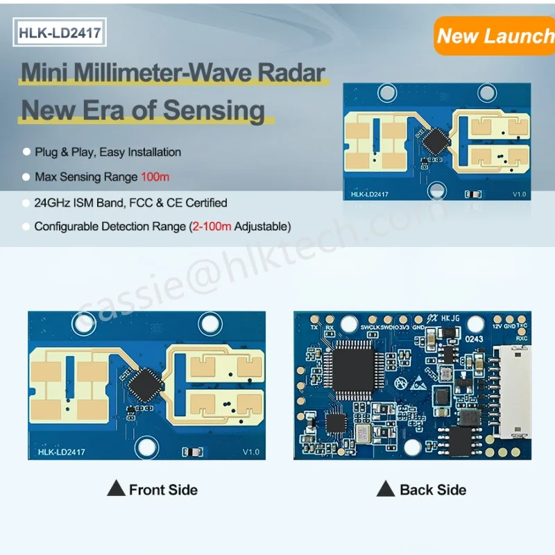 

Модуль обнаружения состояния транспортных средств Hi-LINK HLK-LD2417 24 ГГц, миллиметровый радар, дальность 100 м, поддержка GPIO UART, FMCW FM