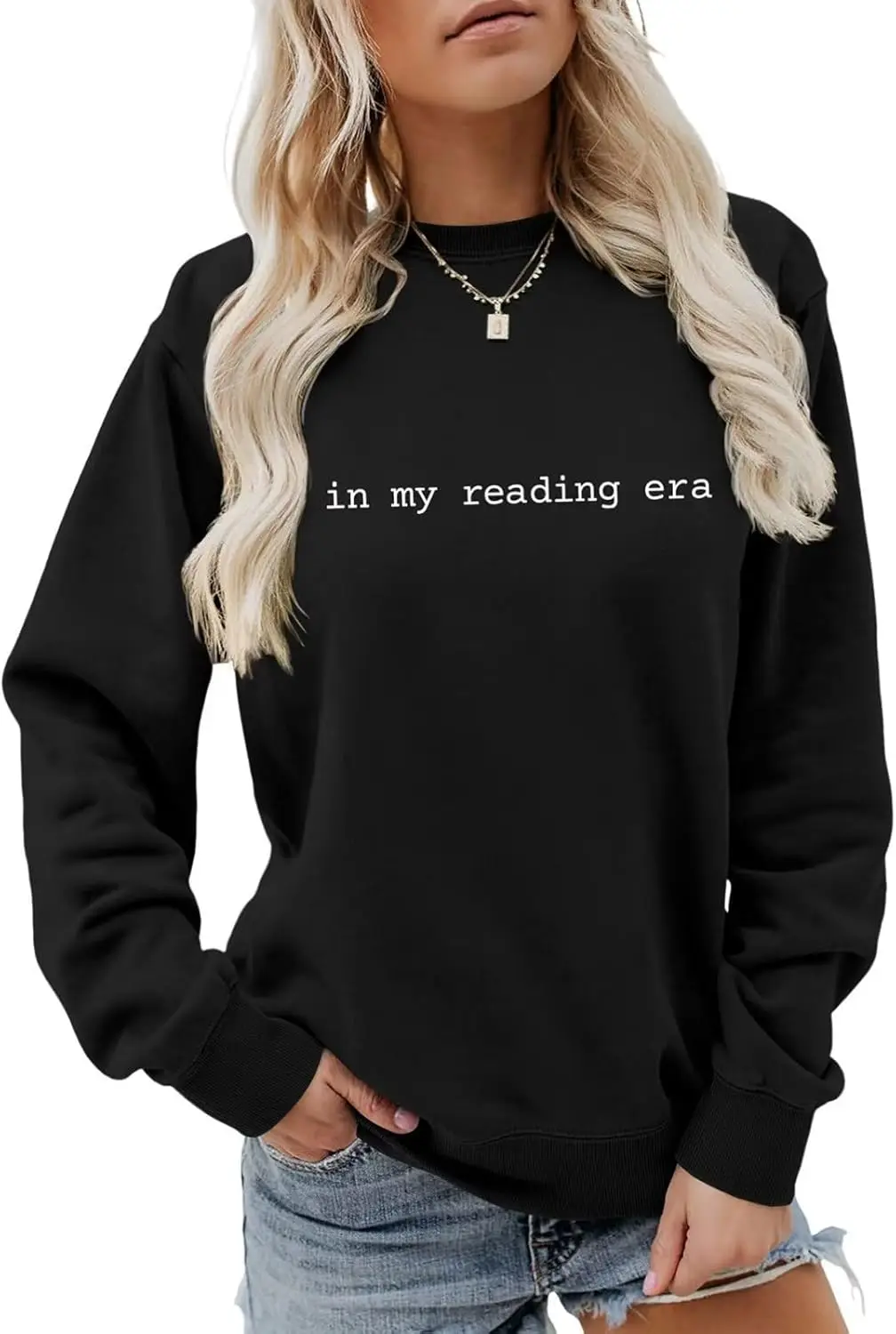 

In My Reading Era Crewneck Sweatshirt for Women Funny Bookworm Long Sleeve Shirt Book Lover Pullover Tops