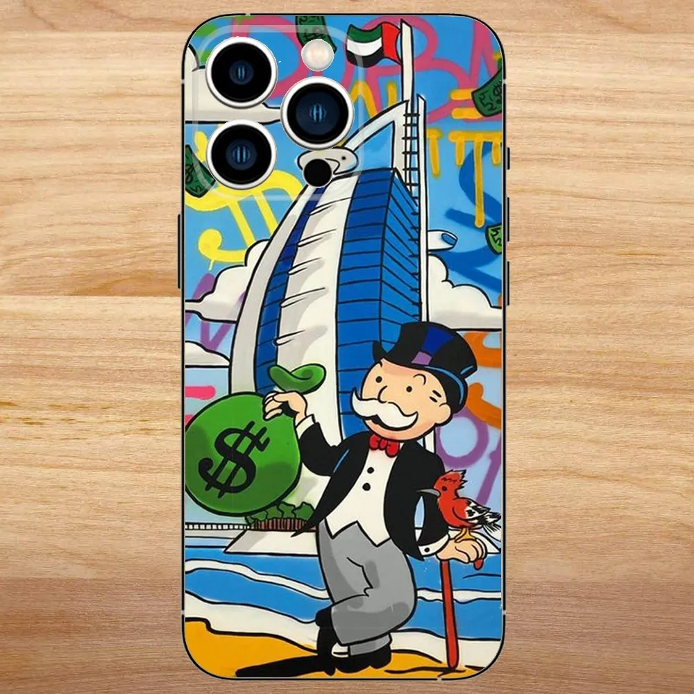 Cartoon Dollar Alec M-Monopoly Phone Case For iPhone15,14,13,12,11,Pro,Max,Plus,Mini,X,XS,XR,8,7,6,S,Plus,SE Soft Black Case