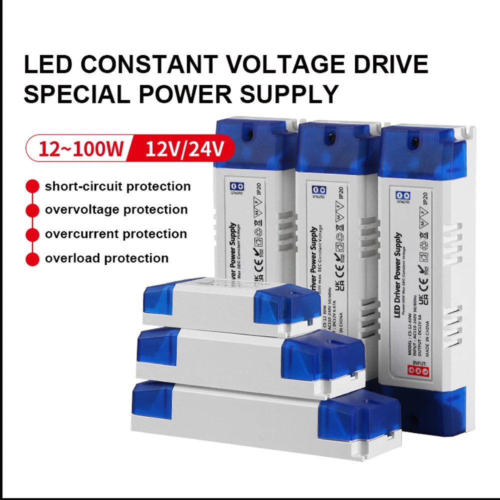 AC/DC 12W 24W 36W 60W 80W 100W LED Lighting Transformer Driver Adapter DC 12V 24V Lighting Fixture LED Light Strip Ceiling Light