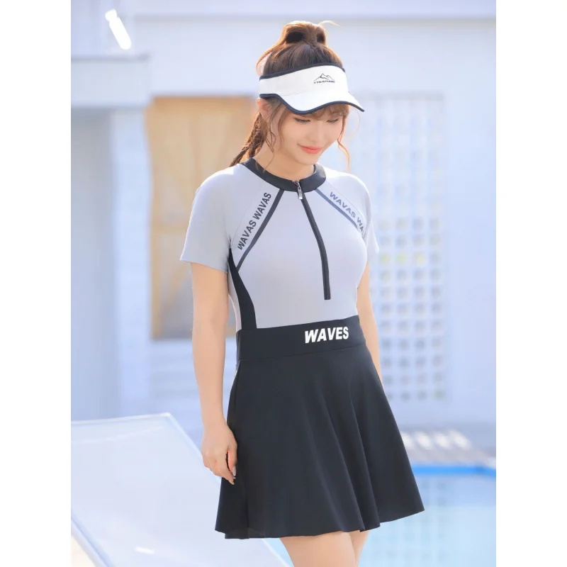 Minsu 2025, nuevo traje de baño con falda de una pieza, calzoncillos tipo bóxer conservadores de talla grande, parque acuático para natación