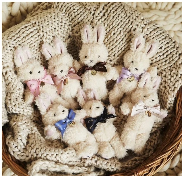 Japanese 2024 Spring New Foot Cherry Blossom Embroidery Cute Rabbit Bear Plush Doll Ornaments Girls Cute Bag Charms Pendant