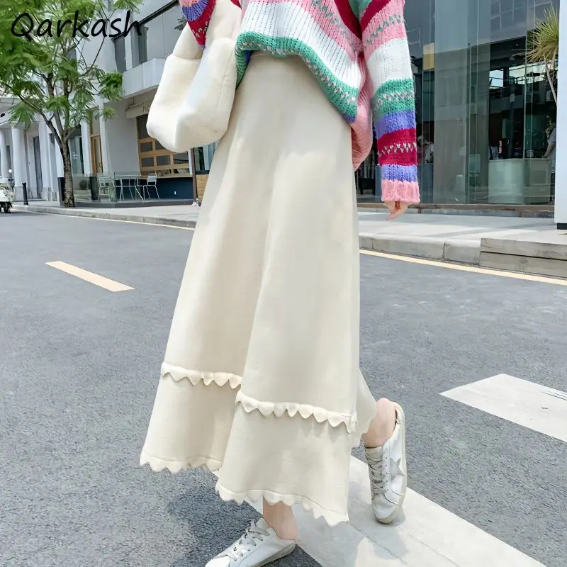 

Skirts Women Knitting A-line Ruched Gentle Winter Basic Warm Leisure Sweet Literary Students High Waist Korean Ladies Clothing