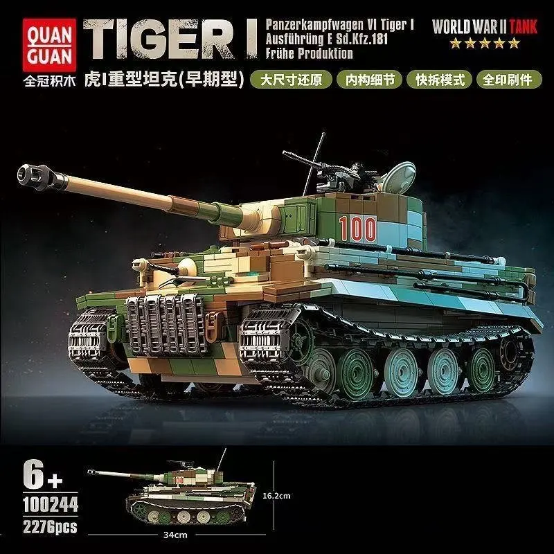 

Full Crown Building Set 100244 - Early Model Small Part Military Assembly Building Blocks for the German Tiger I Heavy Tank of