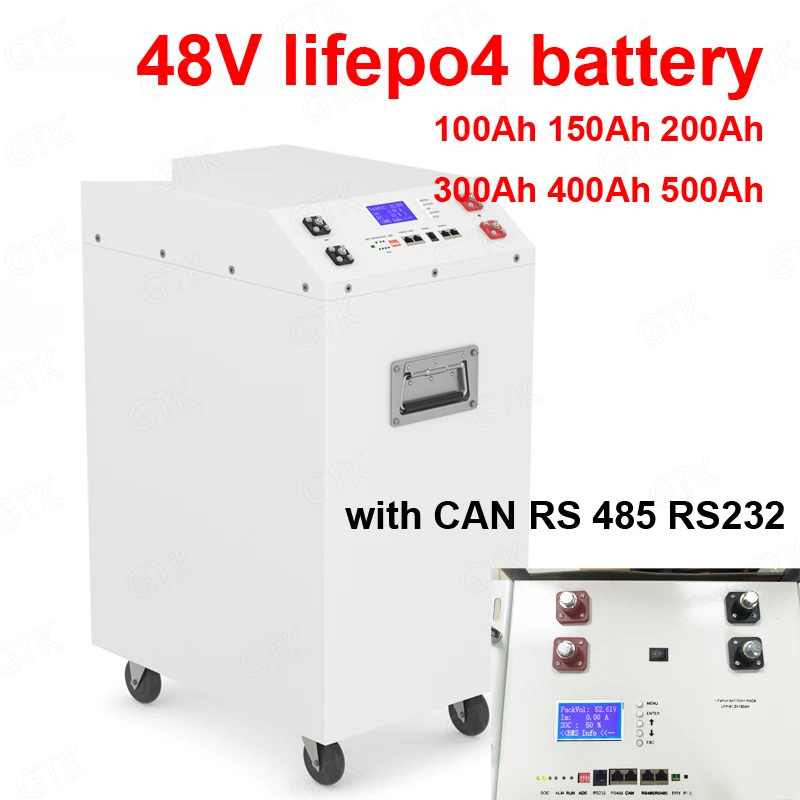 GTK 200Ah 48v 100AH 150Ah 48v 400Ah 500Ah Lifepo4 Lithium Batterry  CAN RS232 RS485 For Solar Energy Storage System With Wheels