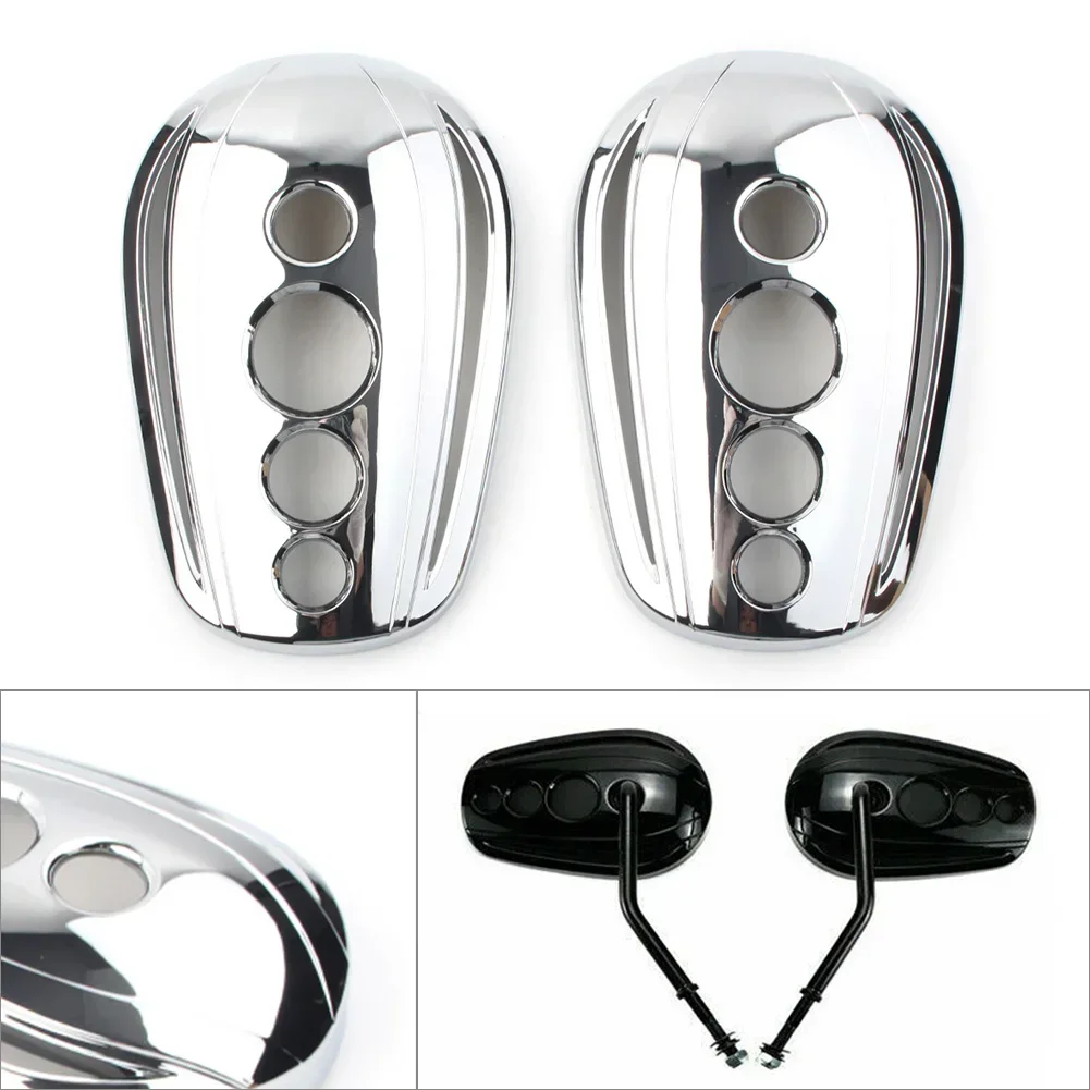 1 Pair Chrome Oval Motorcycle Rear View Mirrors Cover Cap for Harley Touring  Dyna Softail Sportster Choppers Crusiers