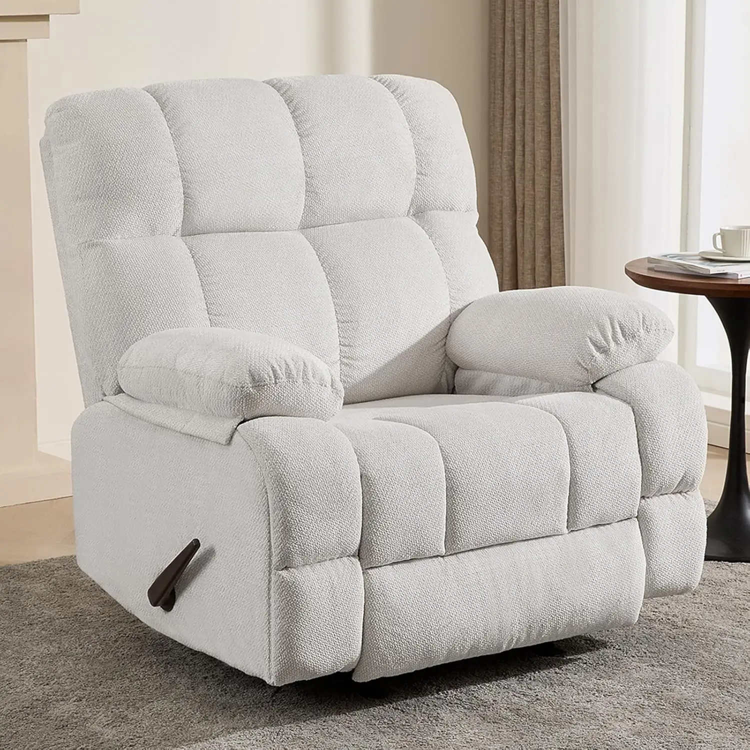 Oversized Manual Rocker Recliner Chair Extra Wide Padded Living Room Beige, Customized
