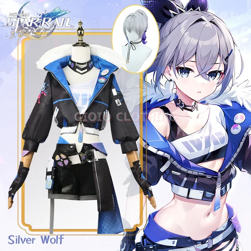 

Silver Wolf Cosplay Costume Honkai Star Rail Carnival Uniform Anime Wig Halloween Costumes Women Game
