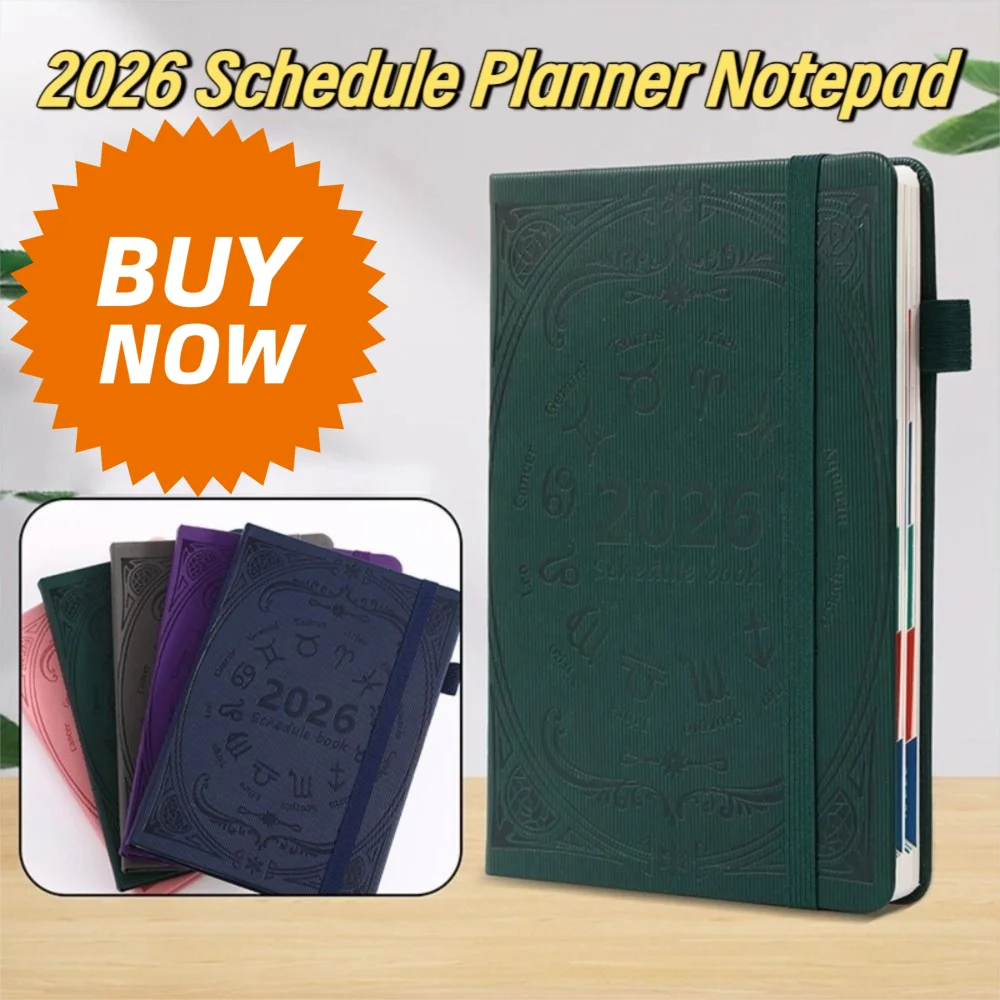Inglese 2026 Agenda Planner Blocco note PU strutturato 12 mesi Lista delle cose da fare Notebook Efficienza Resistente all'usura Pianificatore di lavoro per ufficio