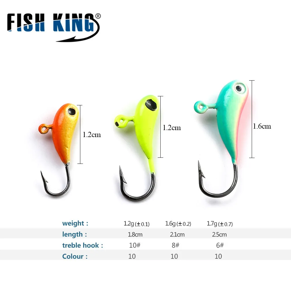 FISH KING 5PCS 1.2g 1.6g 1.7g Winter Fishing Lure Jig Head Hook 3D Eyes Ice Fishing Artificial Bait Accessories