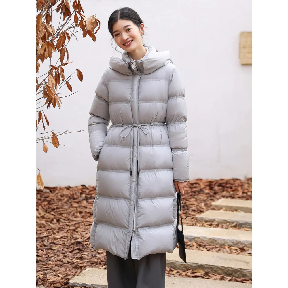 Women Fashion Long Goose Down Coat Solid Windproof Warm Full Sleeve Casual Lightweight Puffer Jacket Female Winter Overcoats