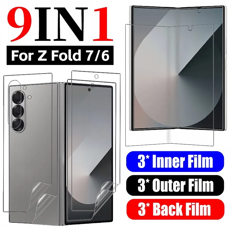 

9in1 Hydrogel Film for Samsung Galaxy Z Fold 7/6 Screen Protector Front Back Film HD Clear Anti Scratch Soft Hydrogel Protector