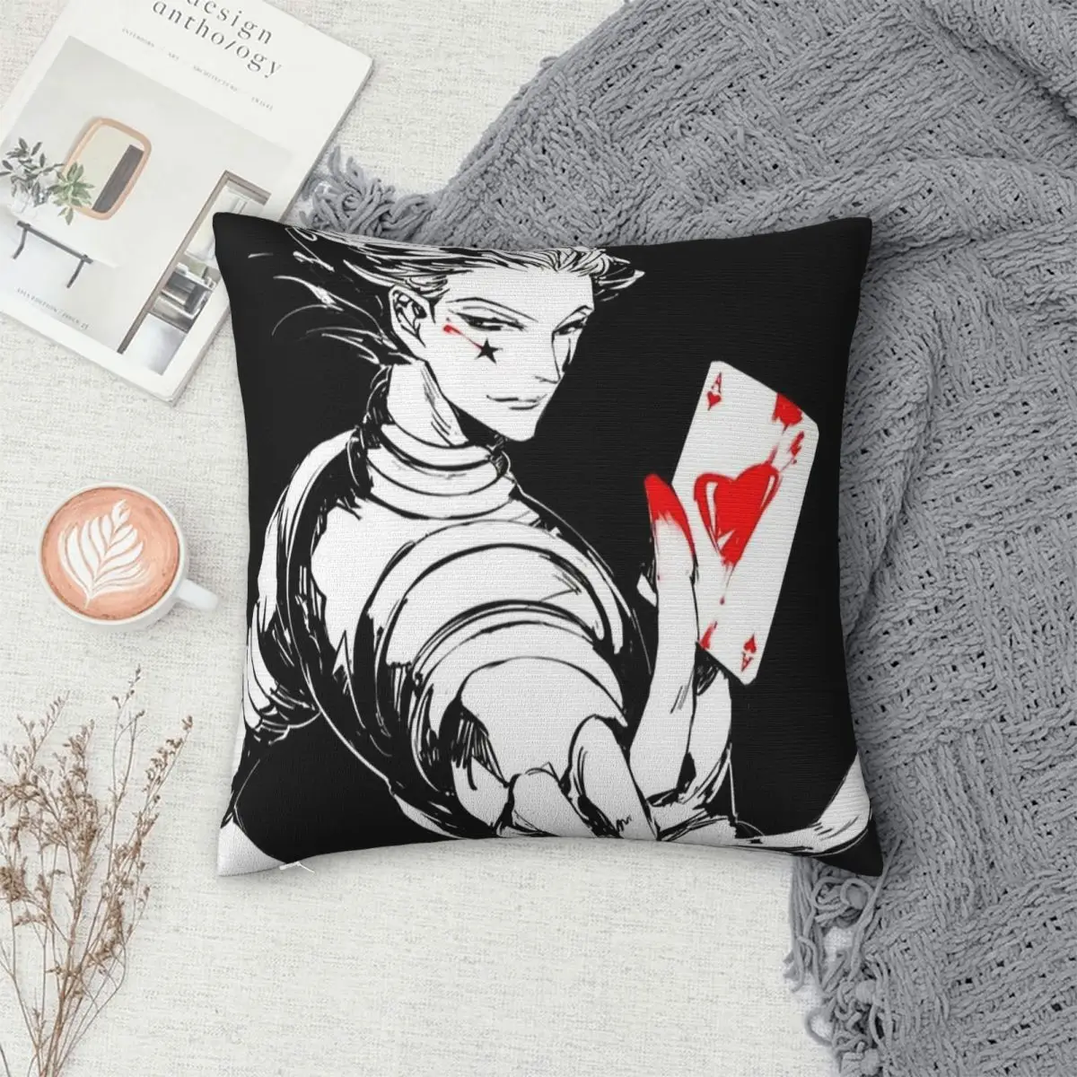 Hunter X Hunter Hisoka Holding Heart Card Anime Square Pillowcase Pillow Cover Cushion Decor Comfort Throw Pillow for Home Sofa