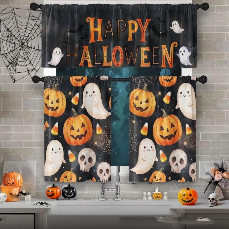 F26C Kitchen curtain set with three-piece layout for indoor fall use