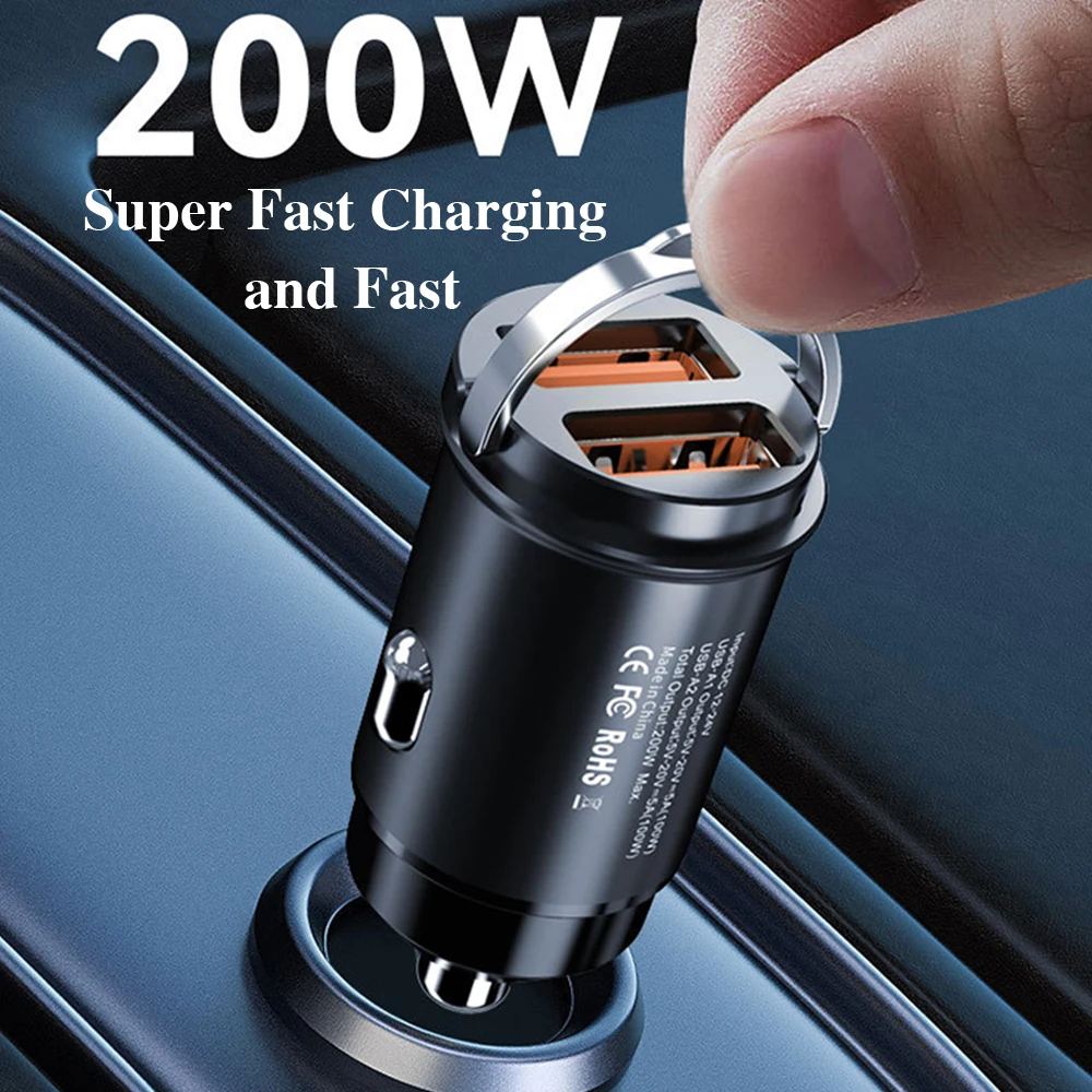 

100W Car USB Charger Super Charge USB-A USB-C Cigarette Lighter Adapter Hidden Phone Charger for iPhone Huawei Samsung