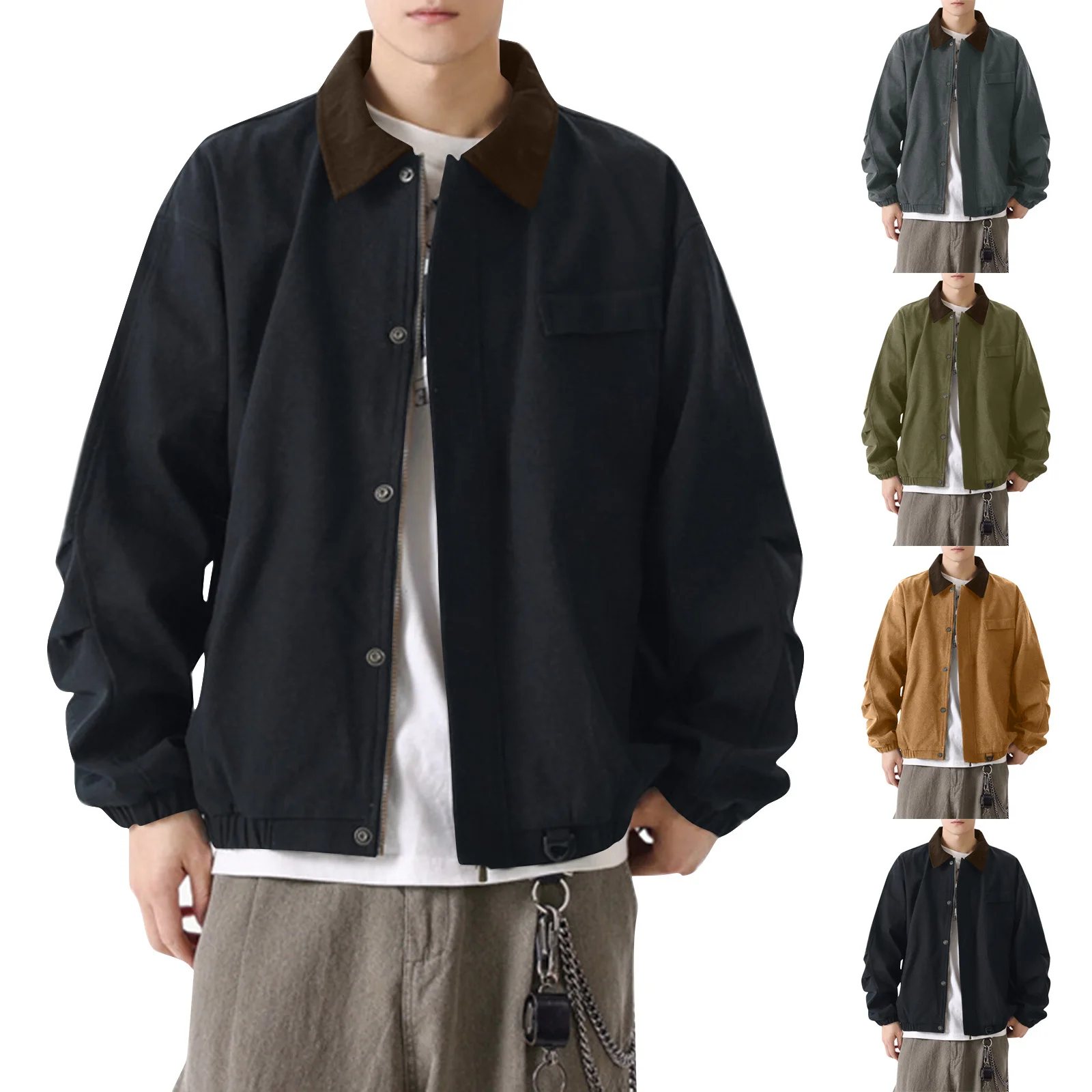 

Autumn Jacket Lapel Baseball Men'S Solid Color Camouflage Outdoor Sports Jacket Men'S Pocket Button Casual Jacket Autumn Coat